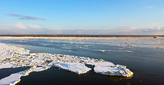 Голова ледохода на Северной Двине развивается вблизи Красноборска